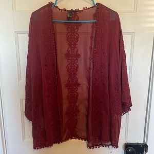 FREE with purchase! Forever 21 burgundy lacy cover up bohemian kimono